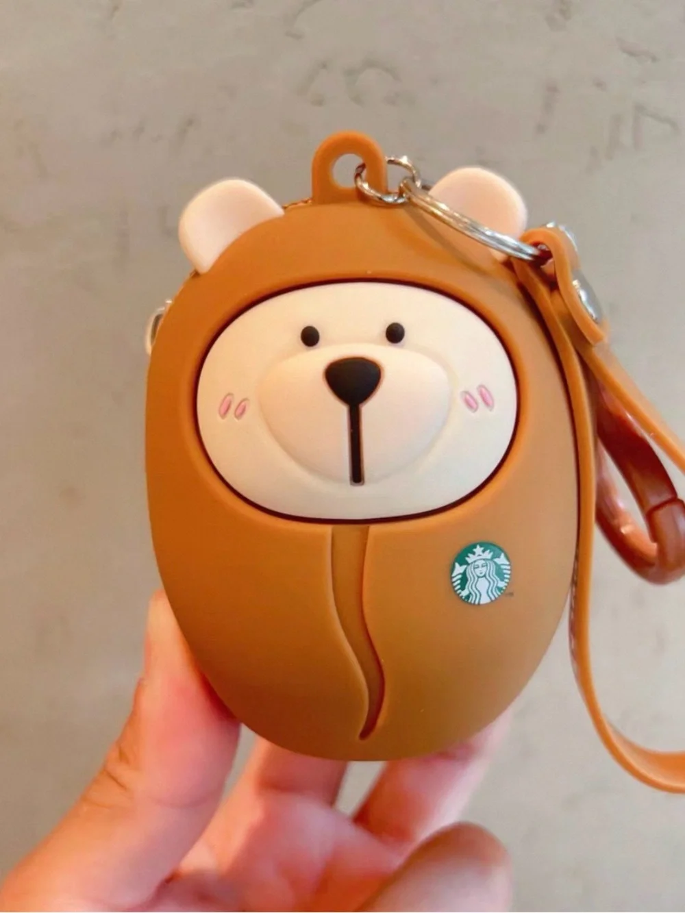 Brown Bear Silicone Keychain Case with Strap - Starbucks Logo